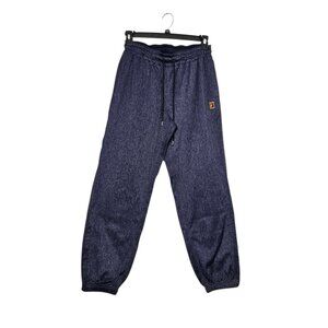 Nike Court Faux Denim Jogger Pants Men's Medium Blue Drawstring Ankle Zippers